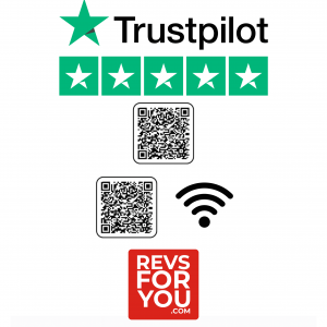 Cartel NFC + QR doble adhesivo inteligente Trustpilot + WiFi. Estadísticas de escaneos, configuración personalizable y Plan Insights desde 4,95 €/mes.