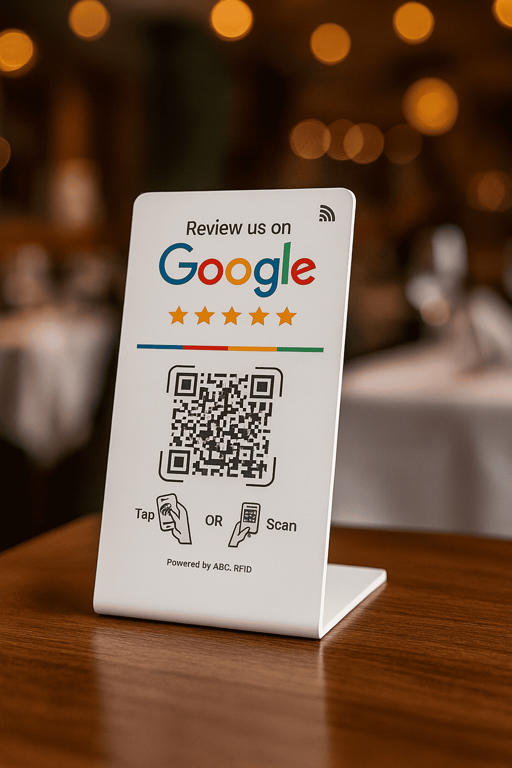 Soporte NFC + QR de mostrador Revs For You