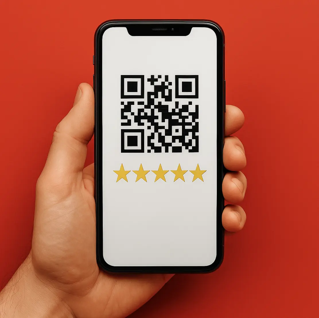 Teléfono mostrando reputación online y reseñas Google con tecnología QR Revs For You