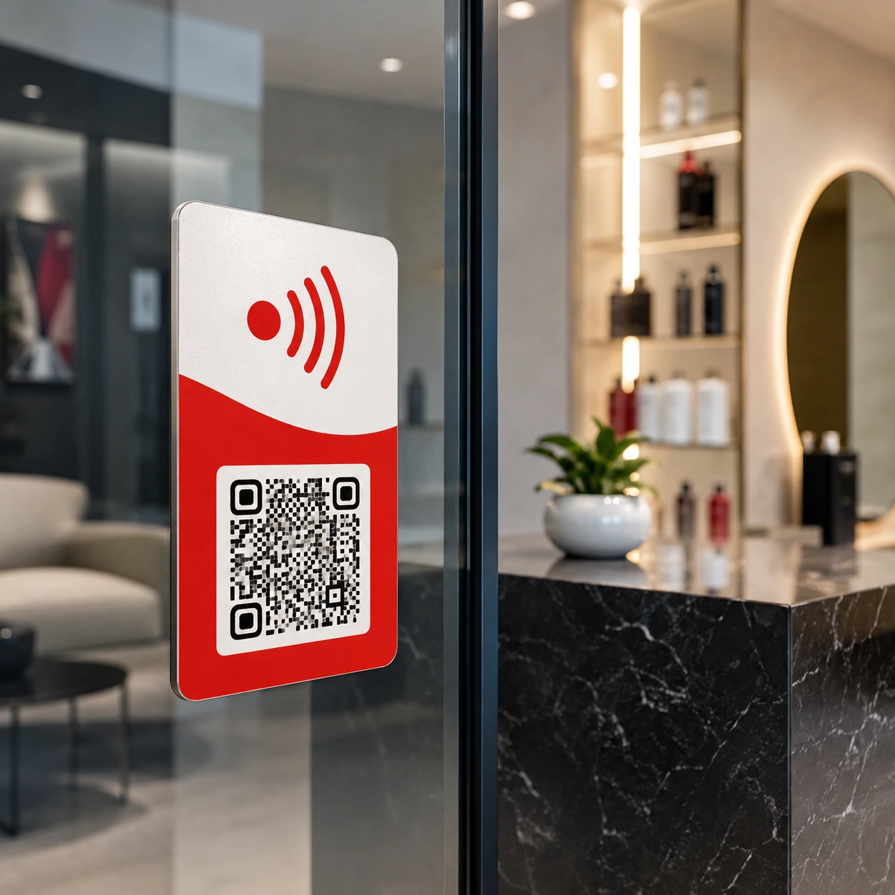 Cartelería adhesiva NFC QR para escaparates y mostradores