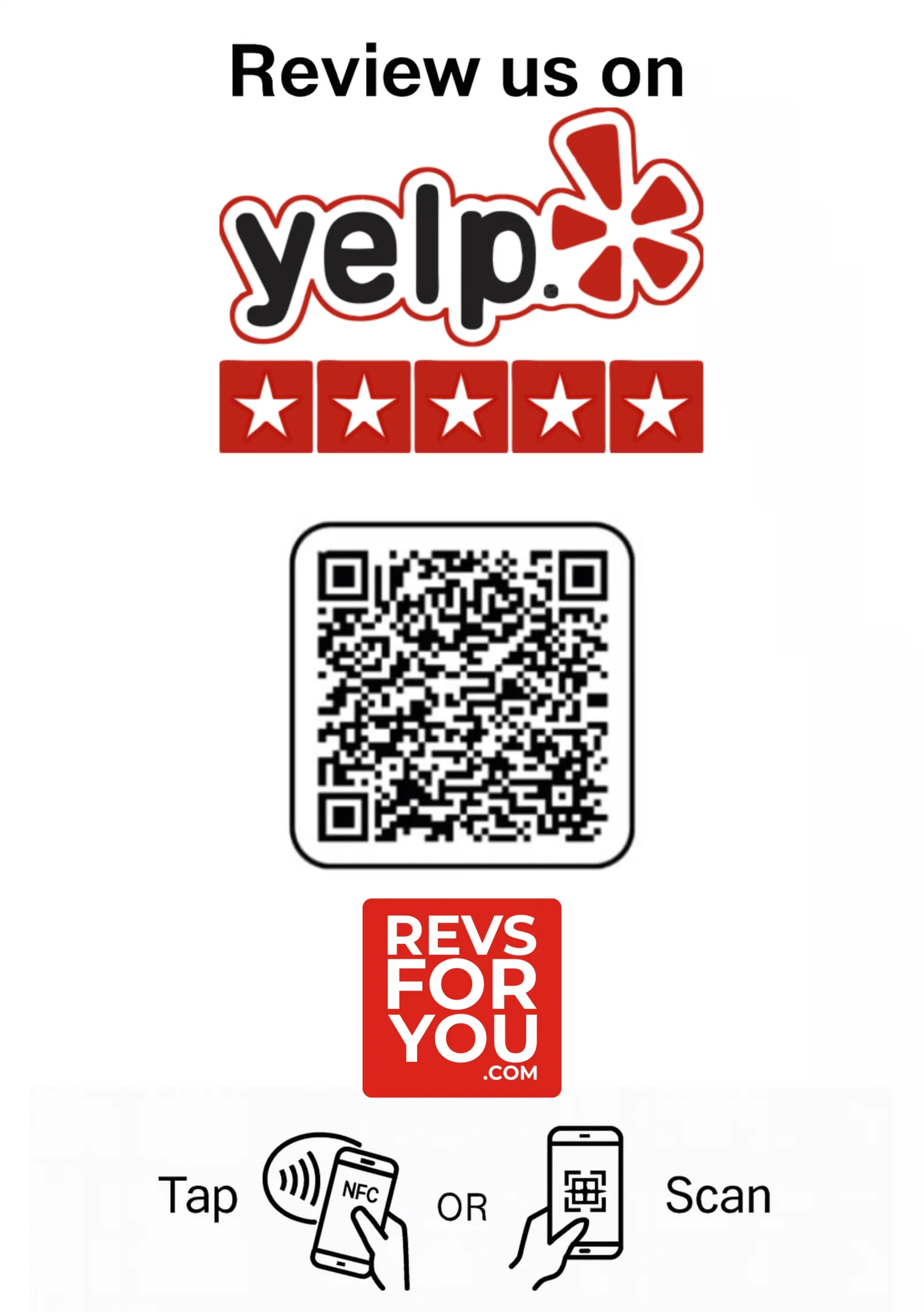 Cartel NFC QR adhesivo para negocios Revs For You